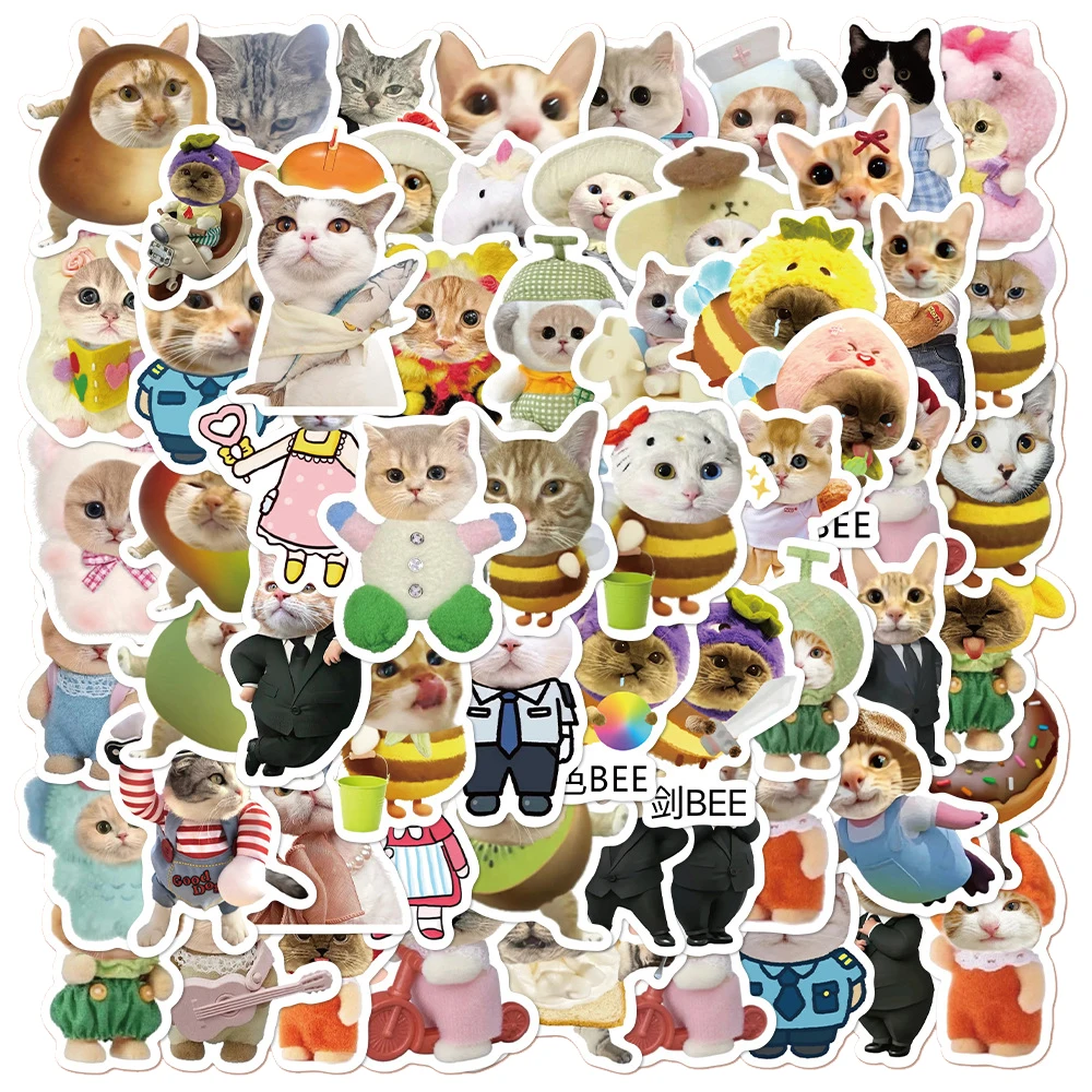 10/30/62pcs 만화 귀여운 고양이 낙서 스티커 재미 있은 동물 Meme 데칼 스케이트 보드 전화 수하물 기타 방수 DIY 스티커