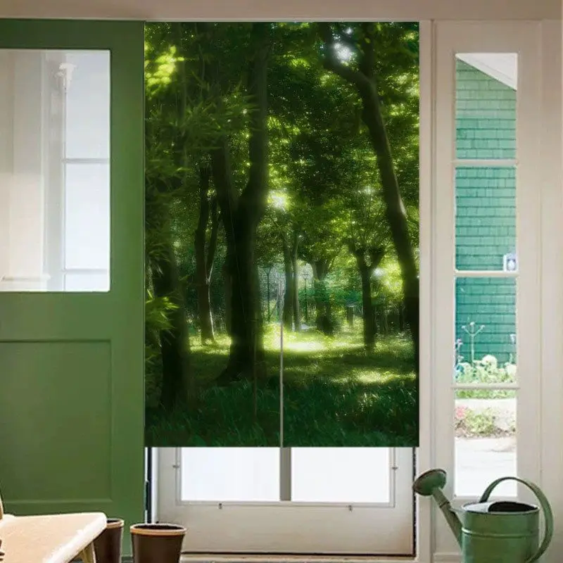 VIKAMA Natural Style Sunny Forest Half Length Curtain, Scenic Print Wall Decoration and Privacy Screen, Home Decor