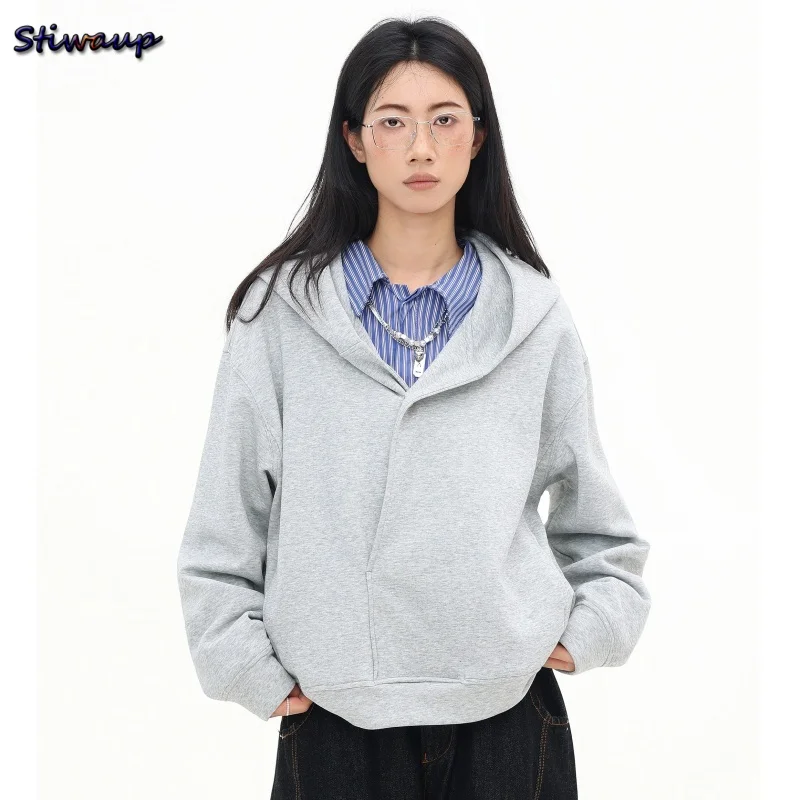 

Womens Hoodie Y2k Japanese 2000s Gray Minimalist Female Hooded Sweatshirt Autumn Casual Y2k Longsleeve Pullover Hoodie for Woman