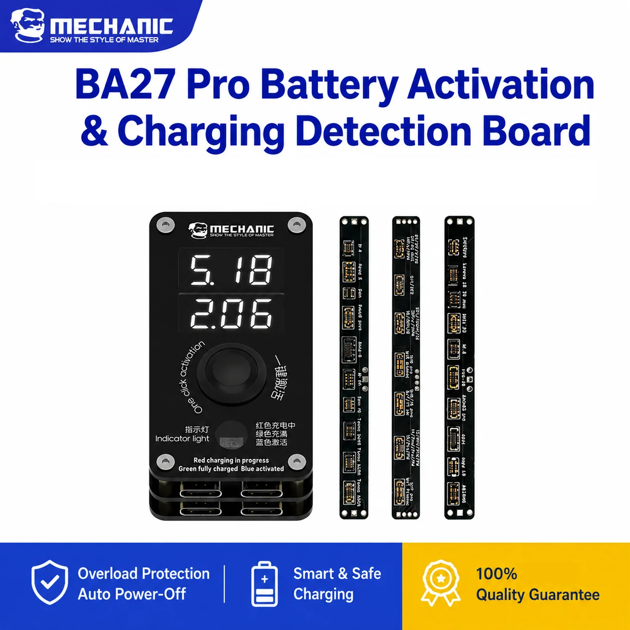 MECHANIC BA27 Pro Battery Activation Detection Board Double Layer Design 4 Type-C Interfaces for Phone Battery Maintenance