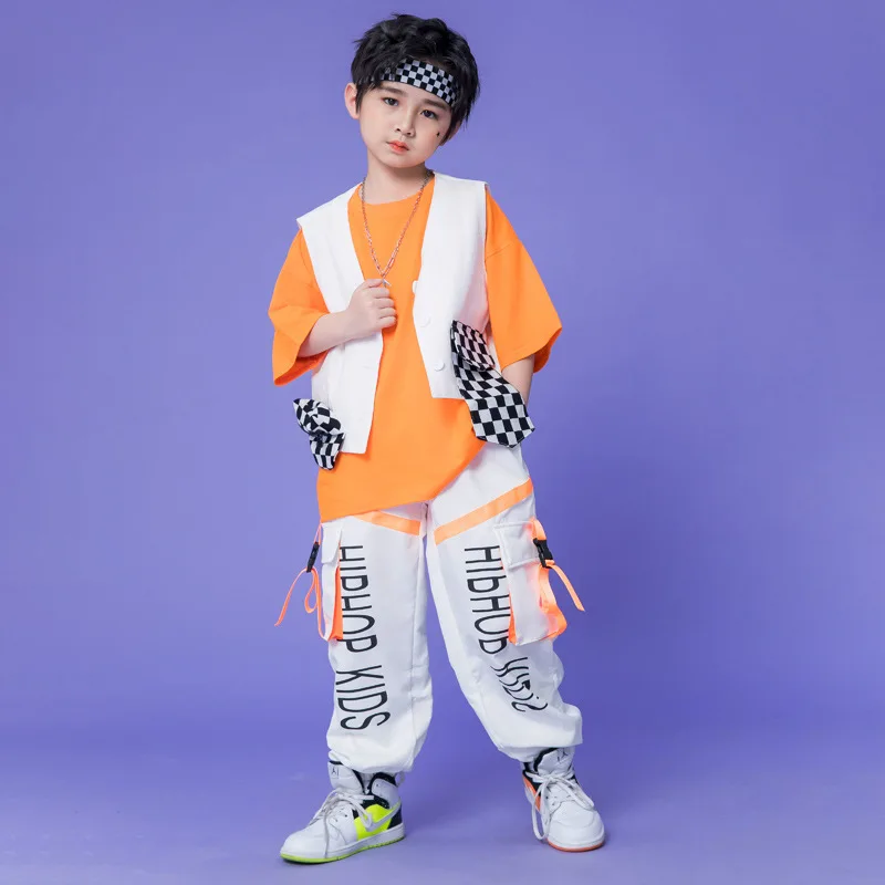 Boys Hip Hop Plaid Vest Contrast Cargo Pants Clothes Sets Girls Streetwear Children Joggers Outfits Kids Street Dance Costumes