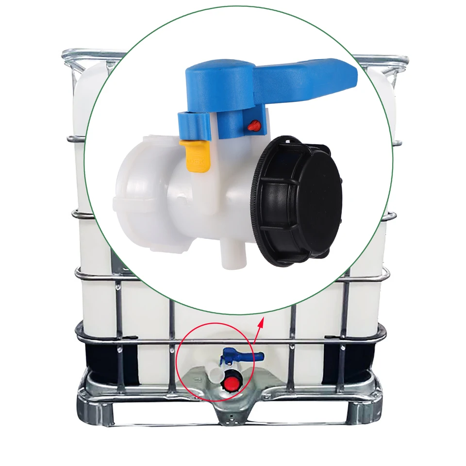 IBCタンク(コンテナ)　1000L プラスチック製 バルブ付き 60/75/100 ミリメートル並目ねじ IBC 排出バルブトンバケット