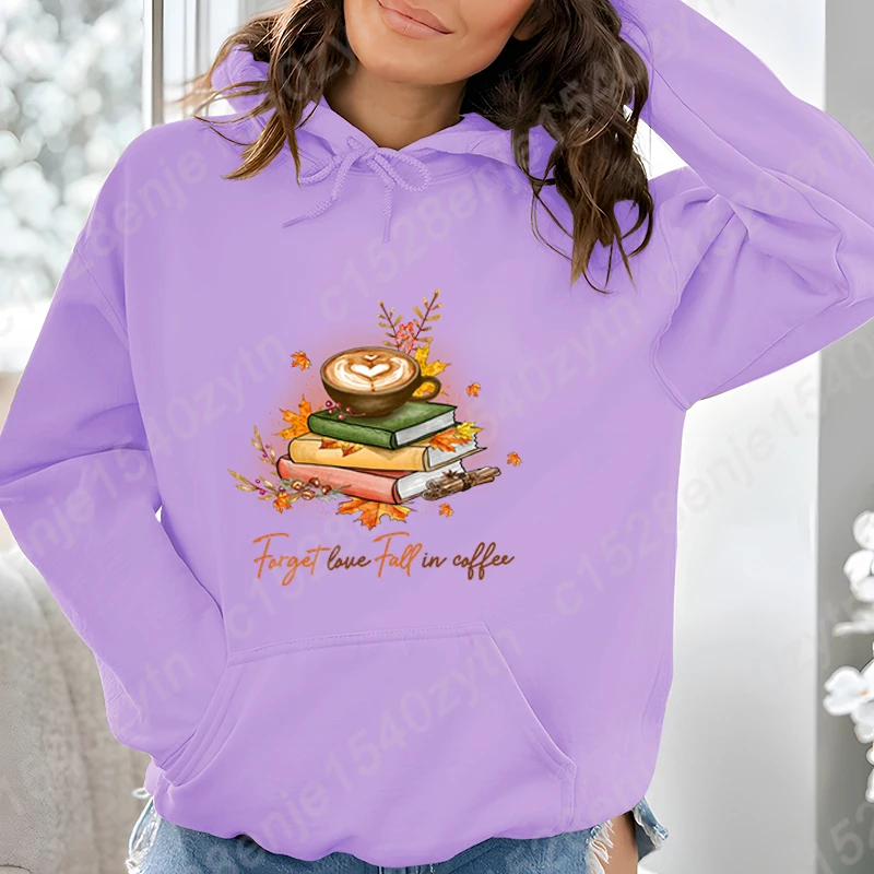 Cool Books Forget Have Fall In Coffee Sudadera con capucha estampada moda mujer Casual pulóver Otoño Invierno sudaderas con capucha señoras sudaderas