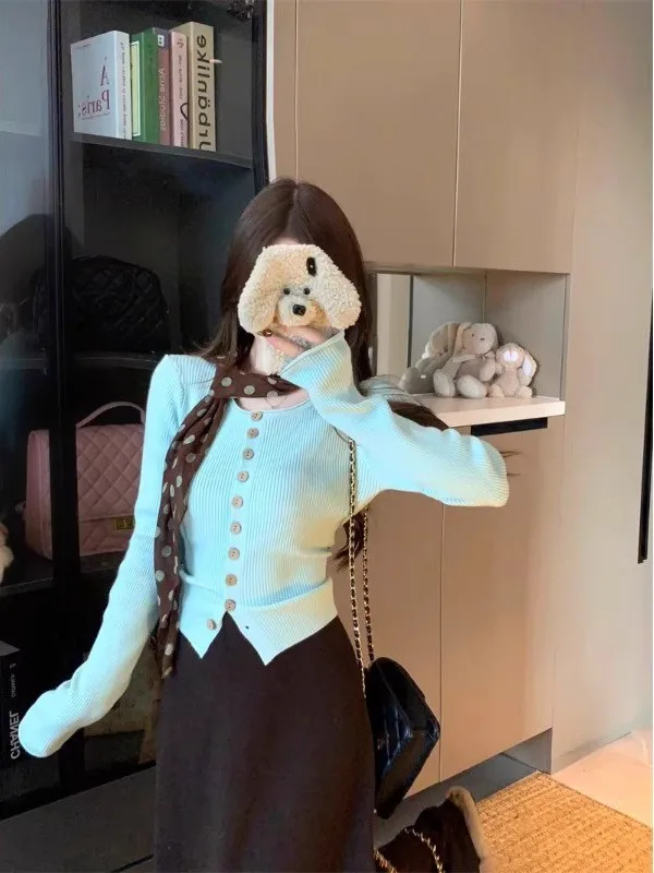 

Женский облегающий вязаный свитер с длинным рукавом и круглым вырезом, модный, осенний, новинка 2025 года, элегантный, трендовый топ