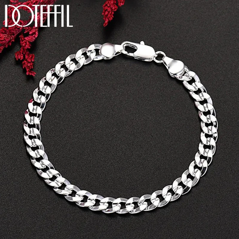 

DOTEFFIL 925 Sterling Silver Charm 7mm Chain Bracelet Jewelry For Man Women Fashion Party Wedding Gifts Hot High Quality