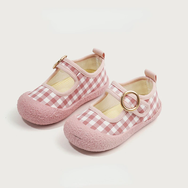 Girls Canvas Shoes Fashion Checkered Toddlers Kids Casual Shoe Indoor Soft Bottom Anti Slip Children Shoes Breathable Baby Shoe