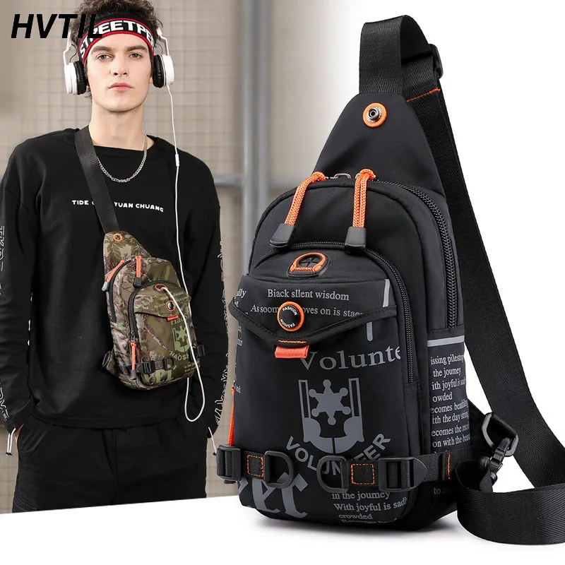 HVTIL Fashion Men Chest Bag Headphone Jack Sling Luxury Waterproof Shoulder Crossbody Sling Pack Outdoor Travel Large Capacity