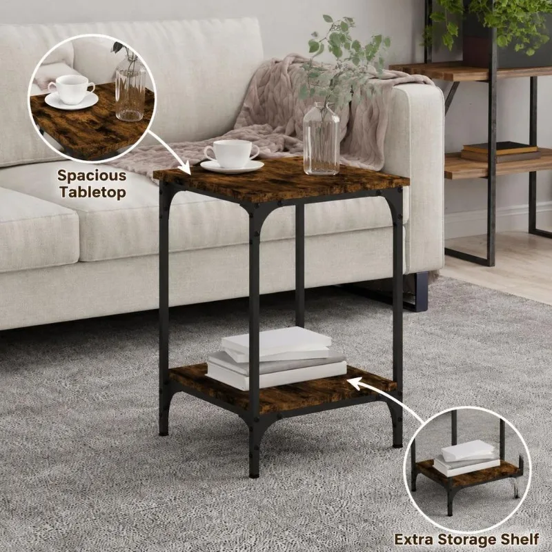 Table d'appoint moderne, 40 x 40 x 55 cm, fabriquée en contreplaqué avec structure métallique robuste, surface lisse avec grande capacité de rangement, décoration élégante pour la maison