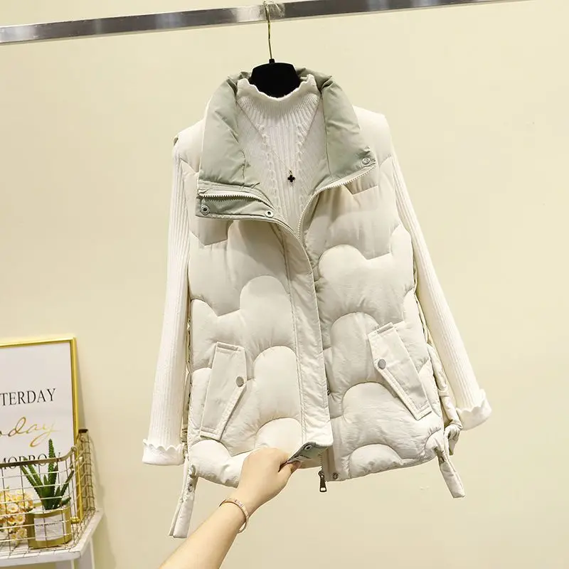 

Sleeveless Down Jacket Women Autumn Winter Cotton Vest 2024 New Fashion Loose Waistcoat Female Korean Coat Q431