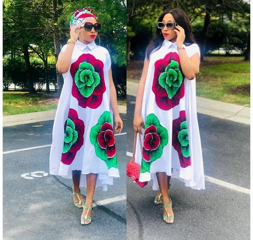 African Maxi Dresses For Women 2021 New Summer Print Dress Plus Size Boubou Nigerian Fashion Ankara Robes Party Clothing