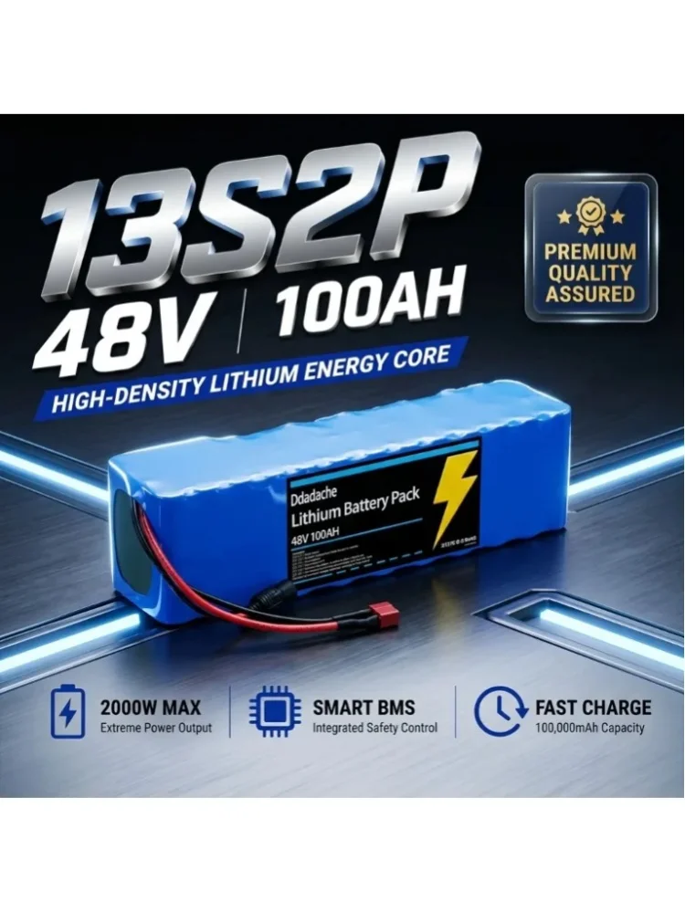 Akumulator do hulajnogi elektrycznej 13S2P 48V 100Ah, zestaw baterii litowo-jonowych 18650, 2000W, zestaw do konwersji hulajnogi elektrycznej i roweru elektrycznego, BMS + ładowarka — 2