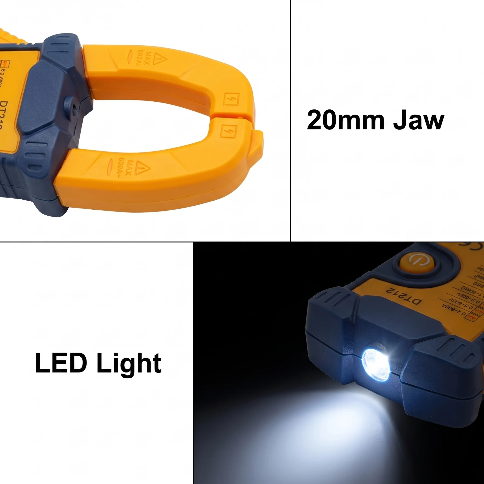 Yellow Digital Clamp Meter Non-contact Voltage Detection Built-in Led Flashlight For Low-light Environments For Electrician Work