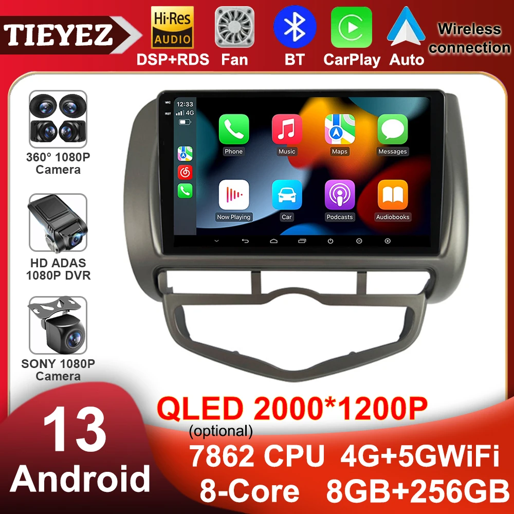 

9" Android 13 Car Radio For HONDA JAZZ City LHD 2002-2007 Stereo Multimedia Audio Video Player Carplay Auto Head Unit No 2Din