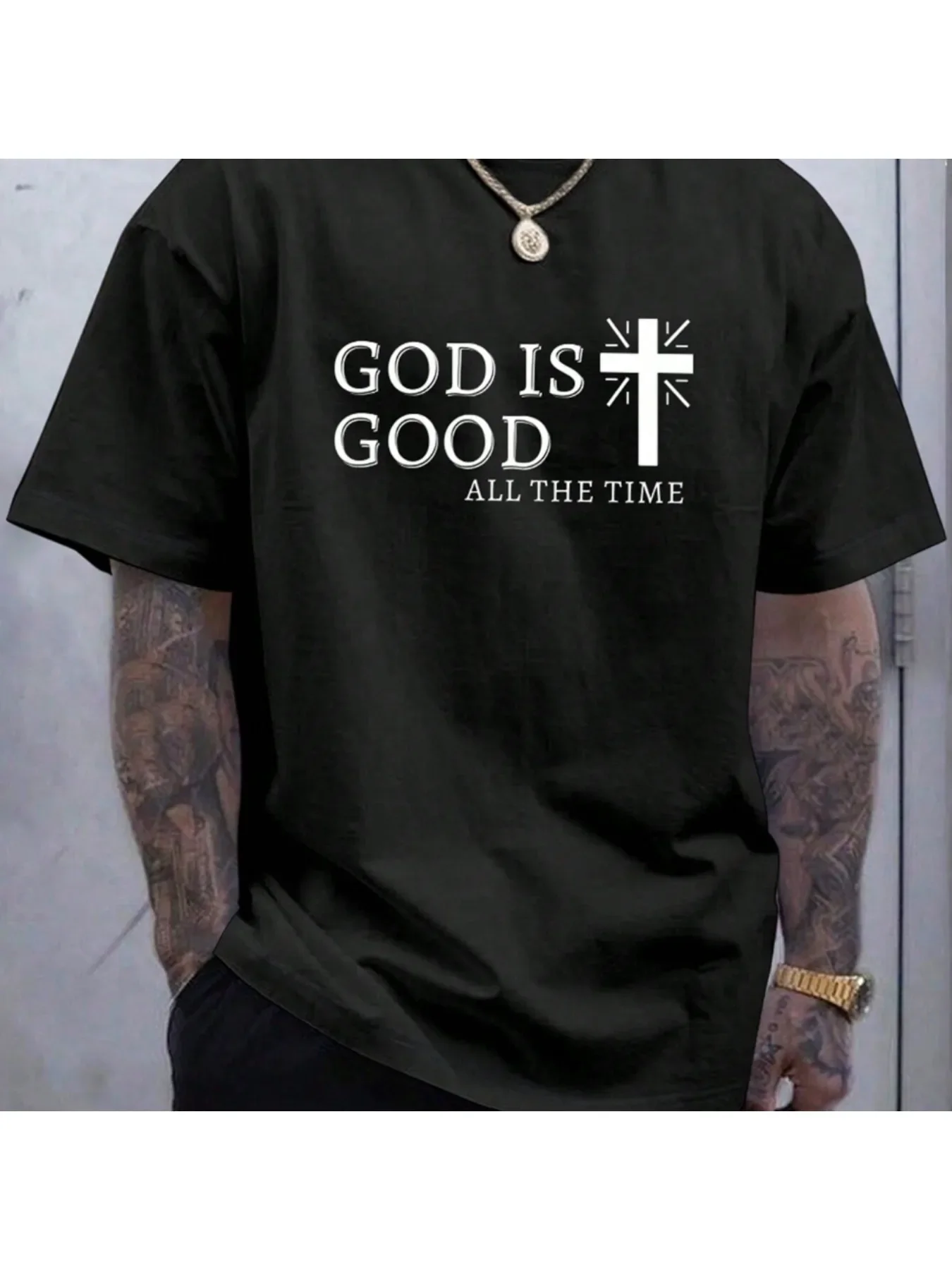 

Men's T-shirt Pure God Is Good with Cross Print T-shirt Harajuku Y2k Casual O-neck Short Sleeve for Men and Women