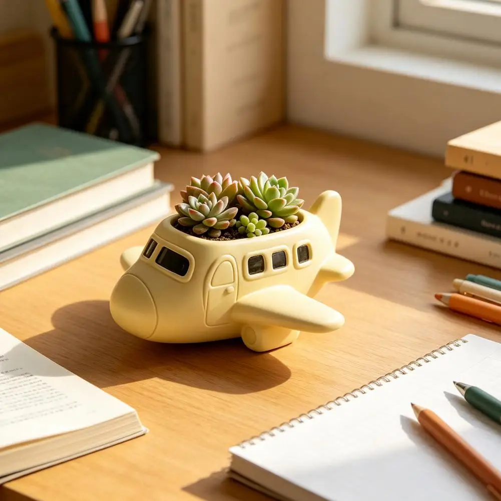 Smooth Surface Planter Cute Airplane Succulents Planter Decorative Desktop Plant Pot Fun Camera Cactus Holder for Small