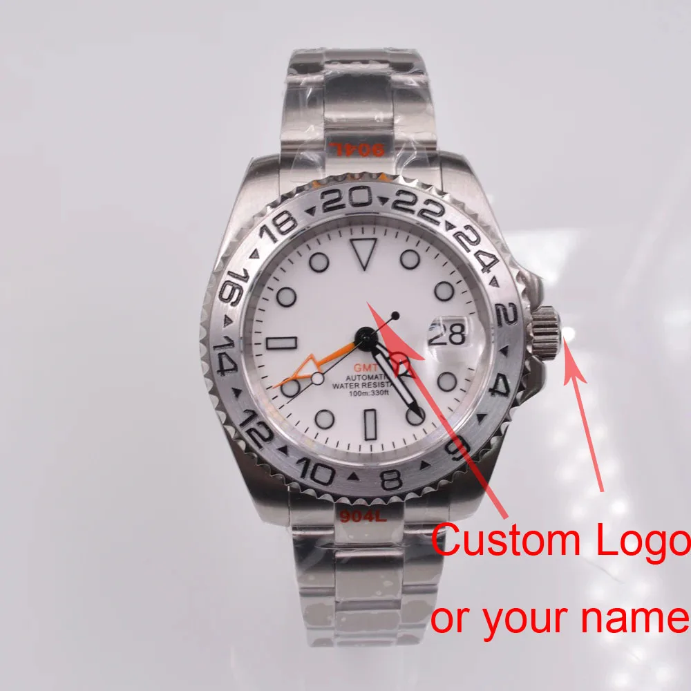 40MM DEBERT NH34 /3804 GMT multifunction white dial luminous stainless steel Sapphire  Automatic mechanical watch