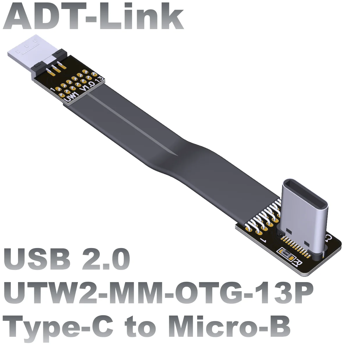 

USB2.0 Male to Male Flat Thin Short and Long line Type-C male to micro-B double Angle ADT