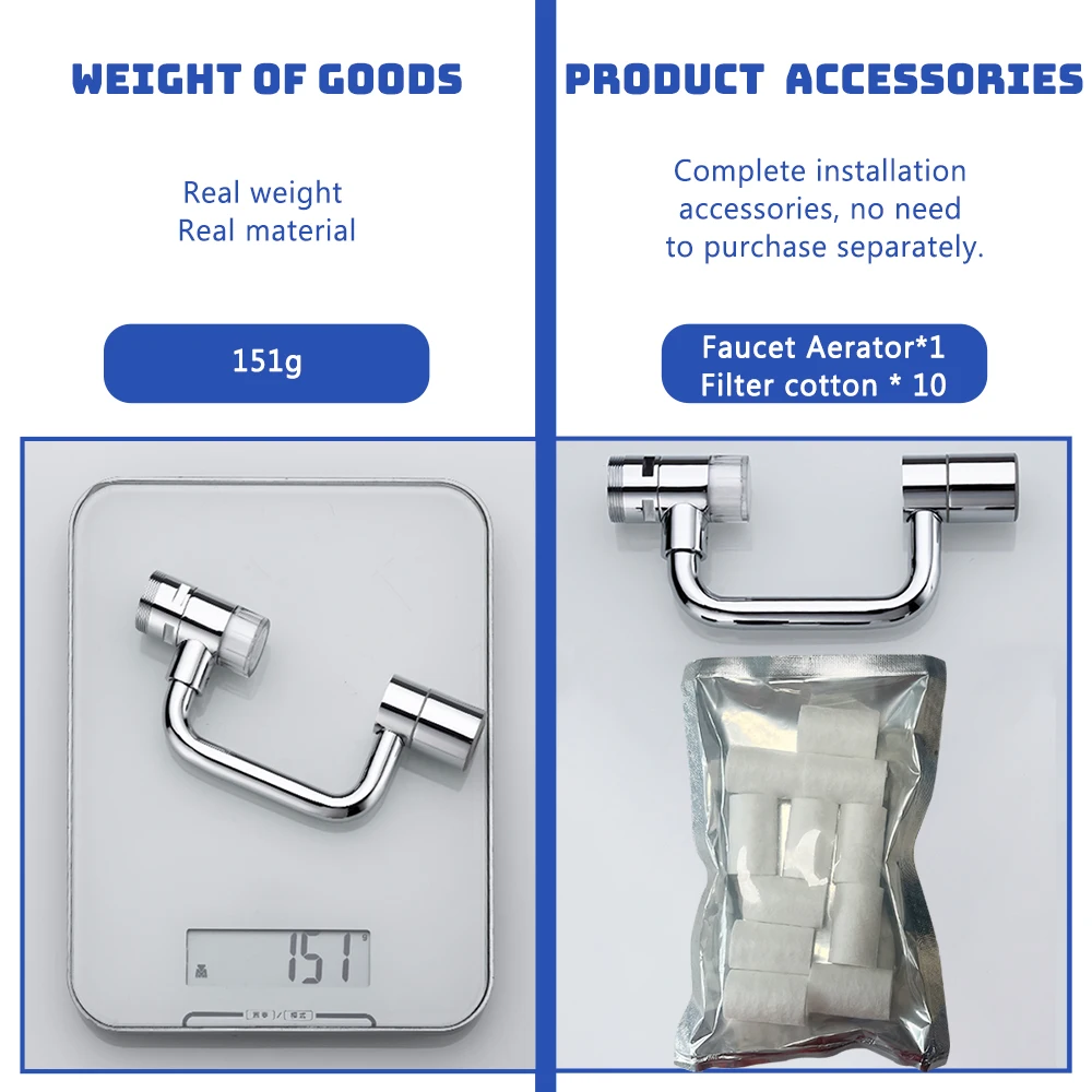 New Universal 1080° Rotation Extender Faucet Aerator Plastic Splash Filter Kitchen Washbasin Faucets Bubbler Nozzle Robotic Arm