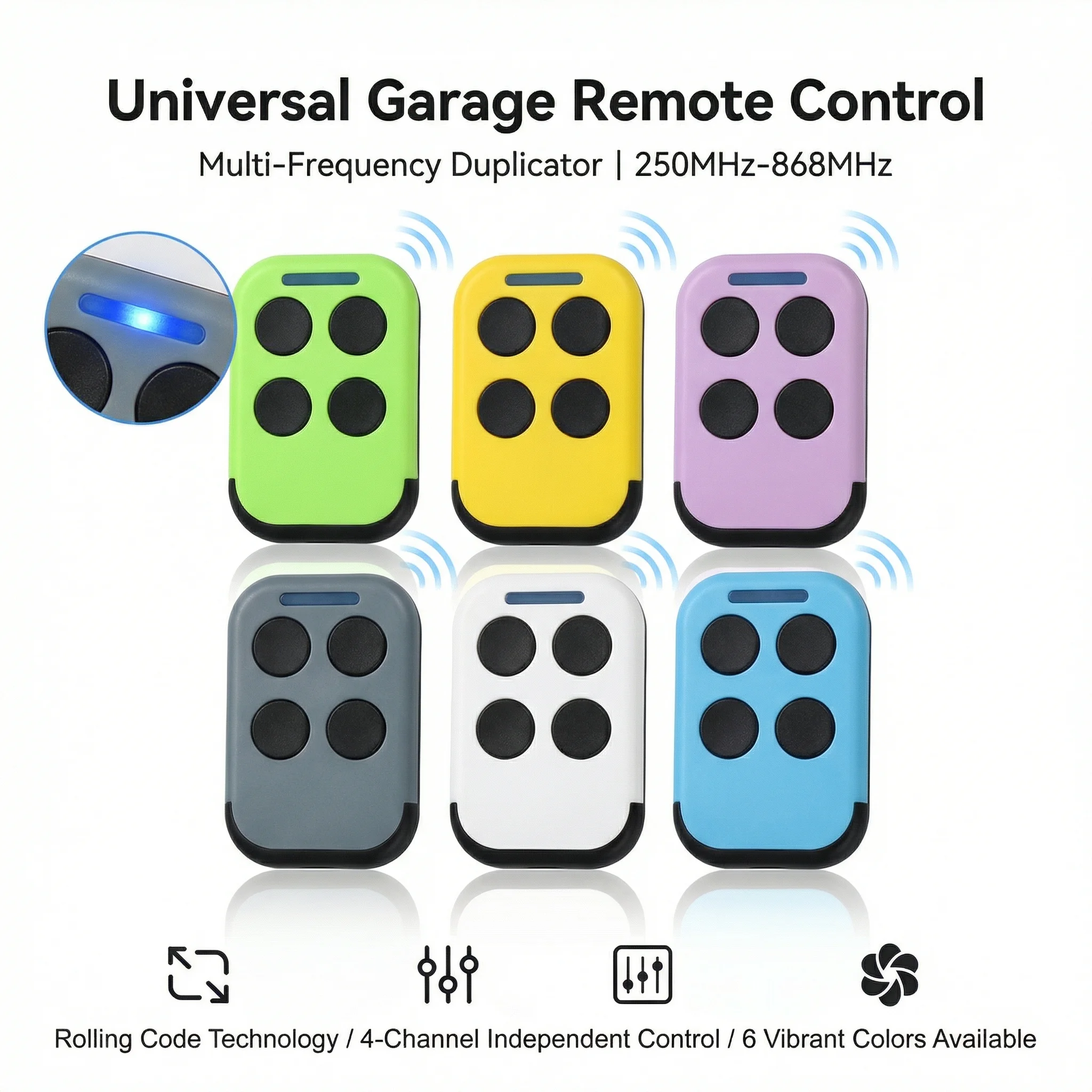 Garage Door Remote Control AUTO SCAN Multi Frequency Duplicate 280-868MHZ Multi Brand 433.92MHz Fixed Rolling Code Gate Opener