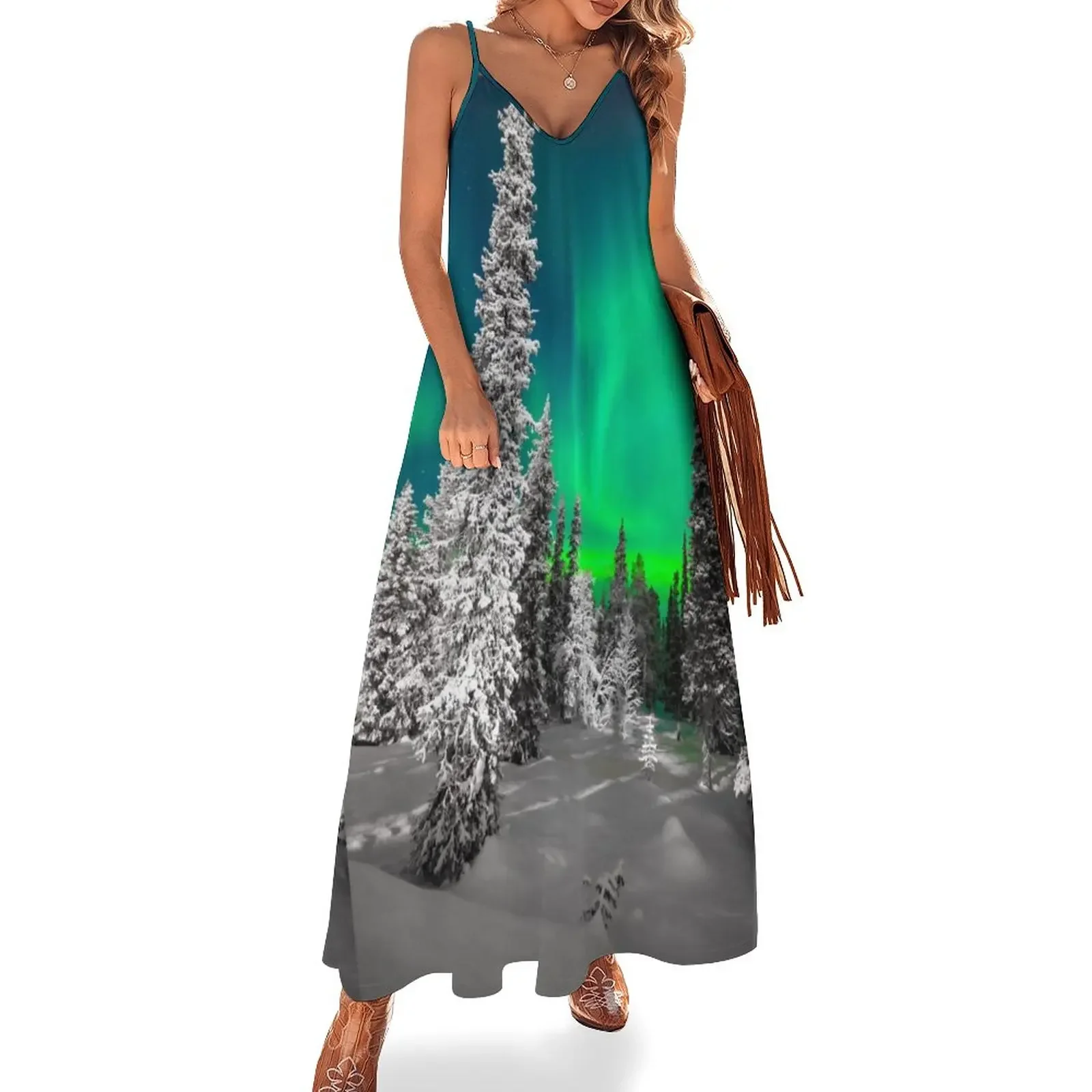 

Northern Lights, Aurora Borealis, Arctic, Winter, Alaska Sleeveless Dress elegant party dress for women 2024