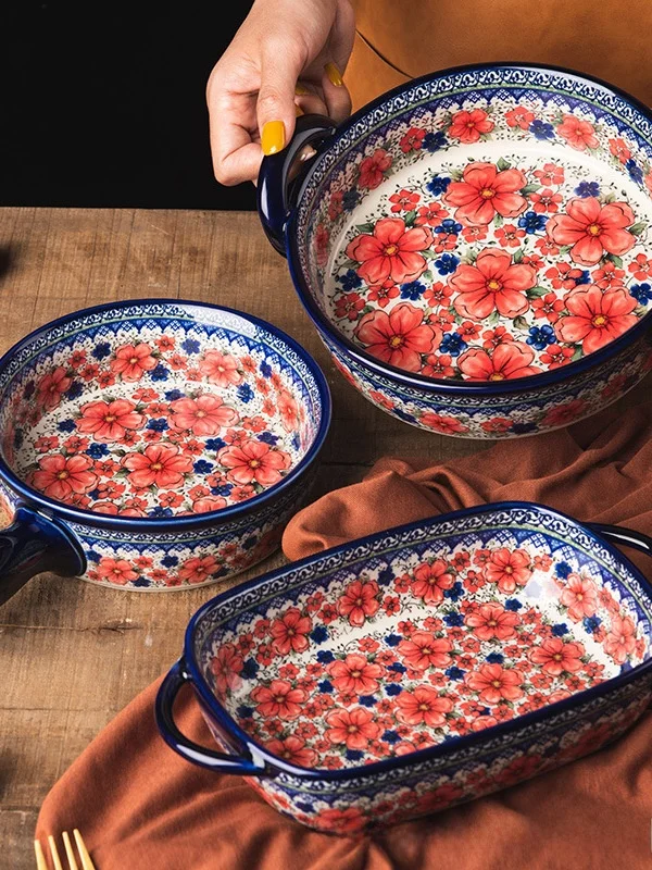 

Double Ear Cerc Bowl with Handle for Microwave Oven And Oven Home Use Baking Bowl St Egg Bowl Dining Utensils