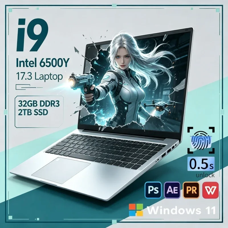 17.3" Reliable Powerful Laptop 2026 New Intel Core 6500Y 16GB/32GB 2TB SSD Win11 Large Screen Workstation PC