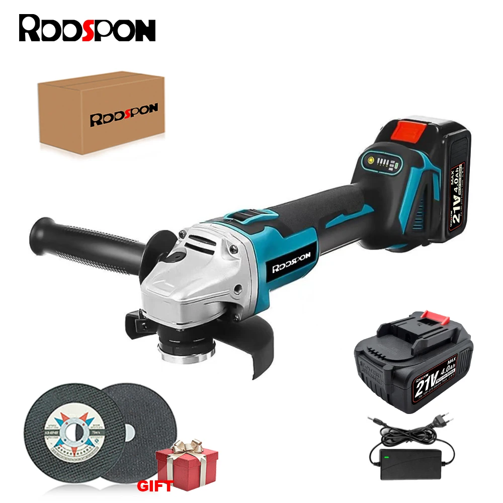 

RDDSPON 21v Brushless Electric Angle Grinder 125mm 4 Gears Cordless Grinders Rechargeable Cutting Machine for 18v Makita Battery