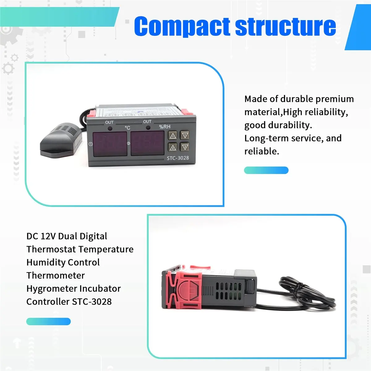 ABGN DC 12V Dual Digital Thermostat Temperature Humidity Control Thermometer Hygrometer Incubator Controller -3028