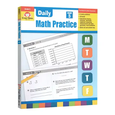 Evan-Moor 데일리 수학 연습, 5 등급 TE 워크북, 9 10 11 12 세, 영어 책 9781557997456