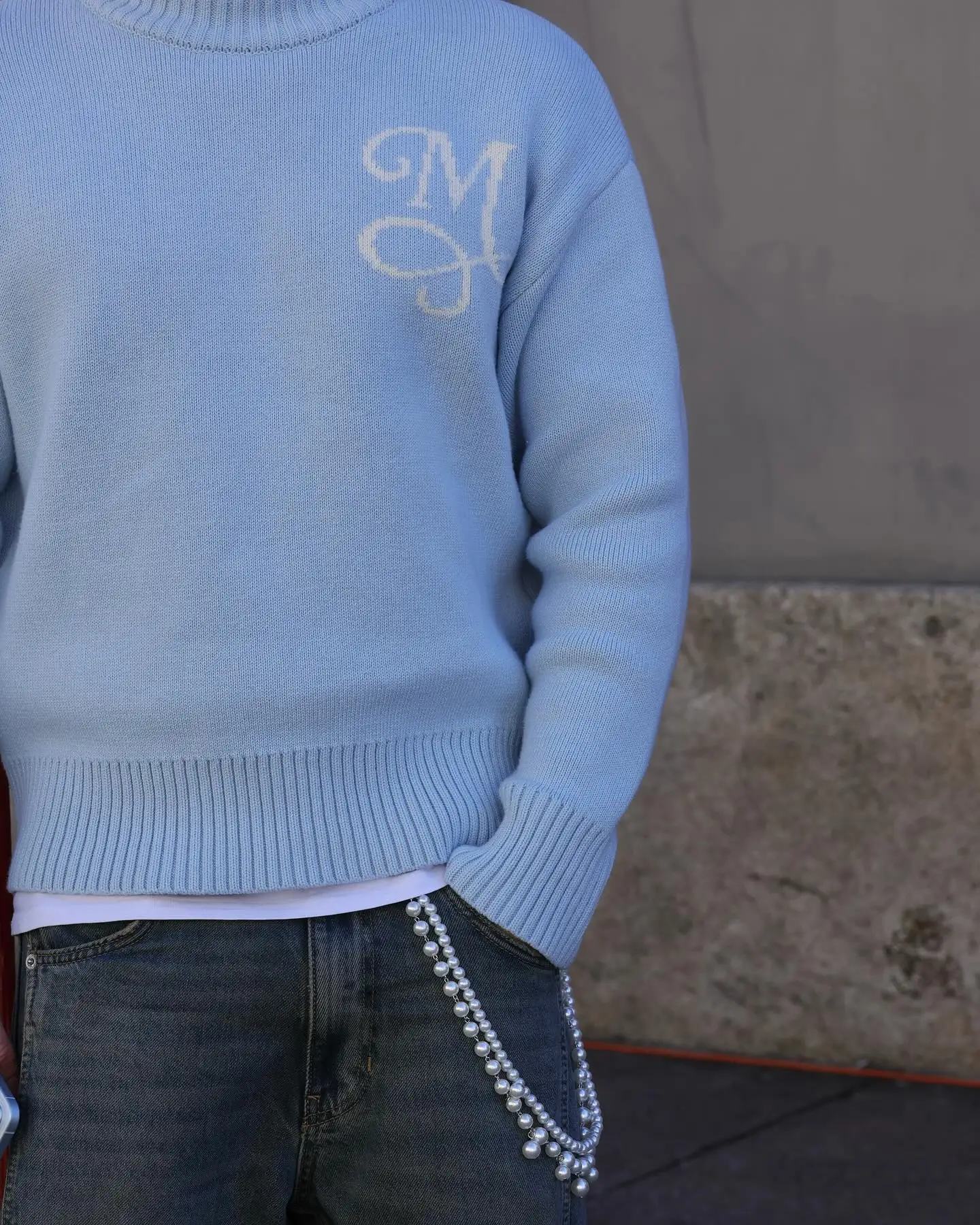 Round Neck Oversized Men Full Sleeve Sweater M Logo Pattern Y2k Gothic Knitted Loose Pullover Daily Street Commute Outfits