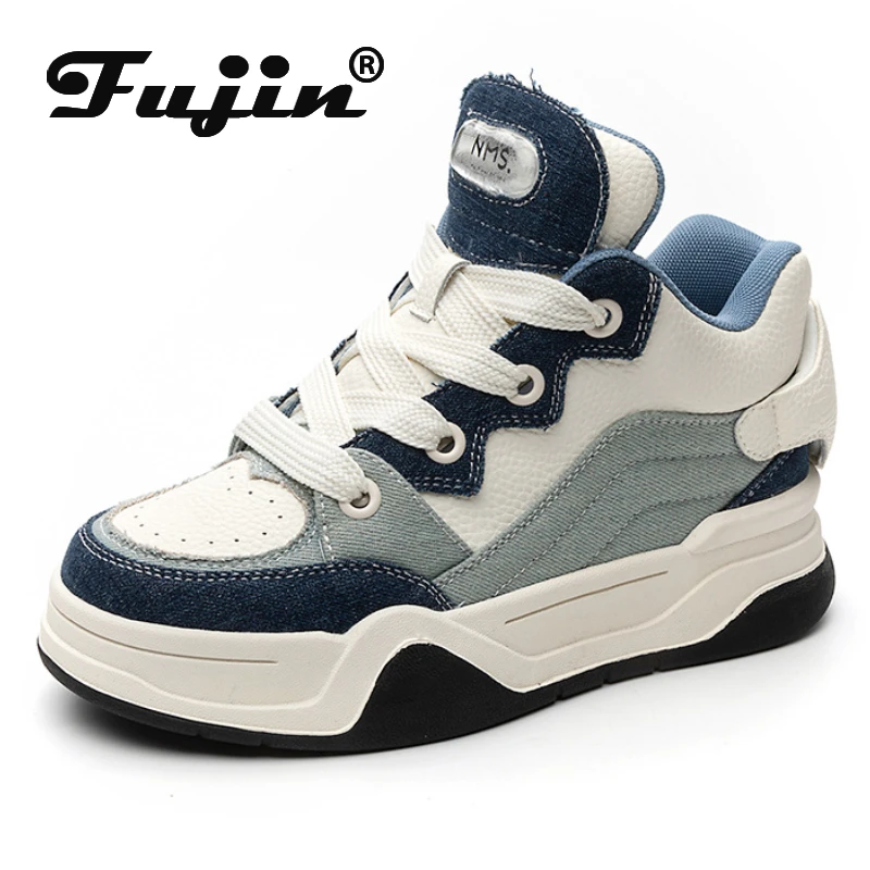 

Fujin 4cm New Stretch Cloth Genuine Leather Vulcanized Winter Chunky Sneakers Ladies Plush Spring Autumn Ins Casual Women Shoes