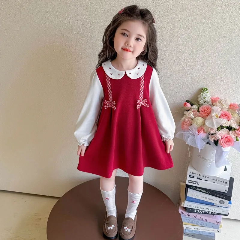

Girls' Bow Dress Spring and Autumn 2025 New Children's Korean Version Fashionable Little Girls' Western-style Princess Dress