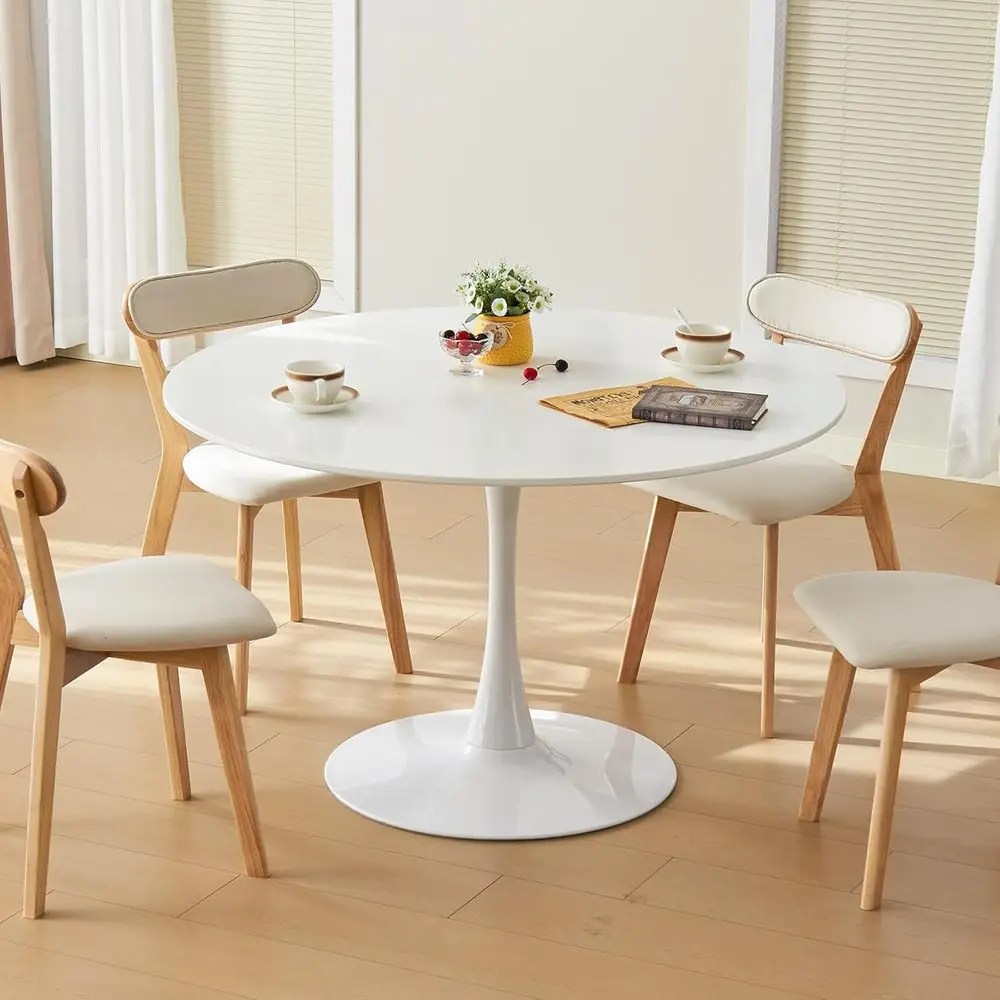 

43.5" Tulip Table, Round Dining Table with Thickened Tabletop & Metal Pedestal, Century ern Bistro Circle Table or Kitchen, Smal