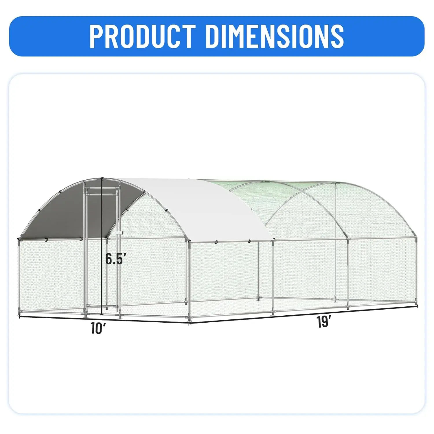 Metal Chicken Coop with Run, Walk-in Poultry Cage Dome Roof Backyard, Galvanized Heavy-Duty Frame Ducks & Rabbits, Customized