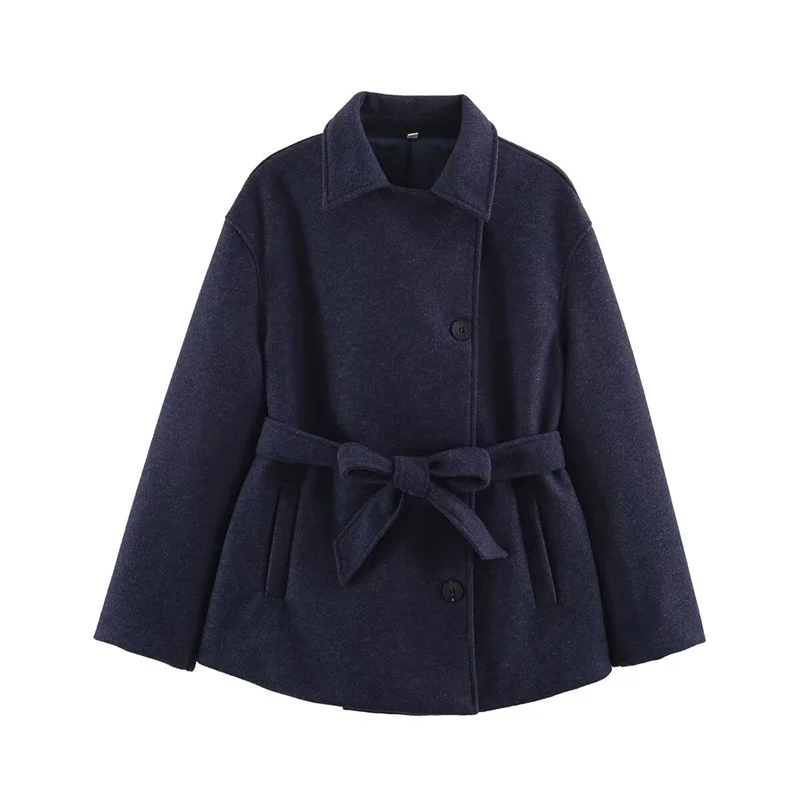Guobioziy 2026 Winter Ladies Lapel Belted Waist Coat Relaxed Silhouette Side Pocket Outerwear Stylish Urban Daily Walking Outfit