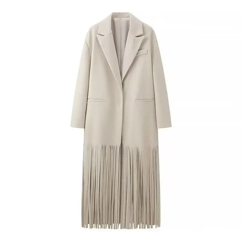 

2025 Fall New Arrival Long Fringe Design Polyester Women's Coat Multifunctional Long Women's Coat