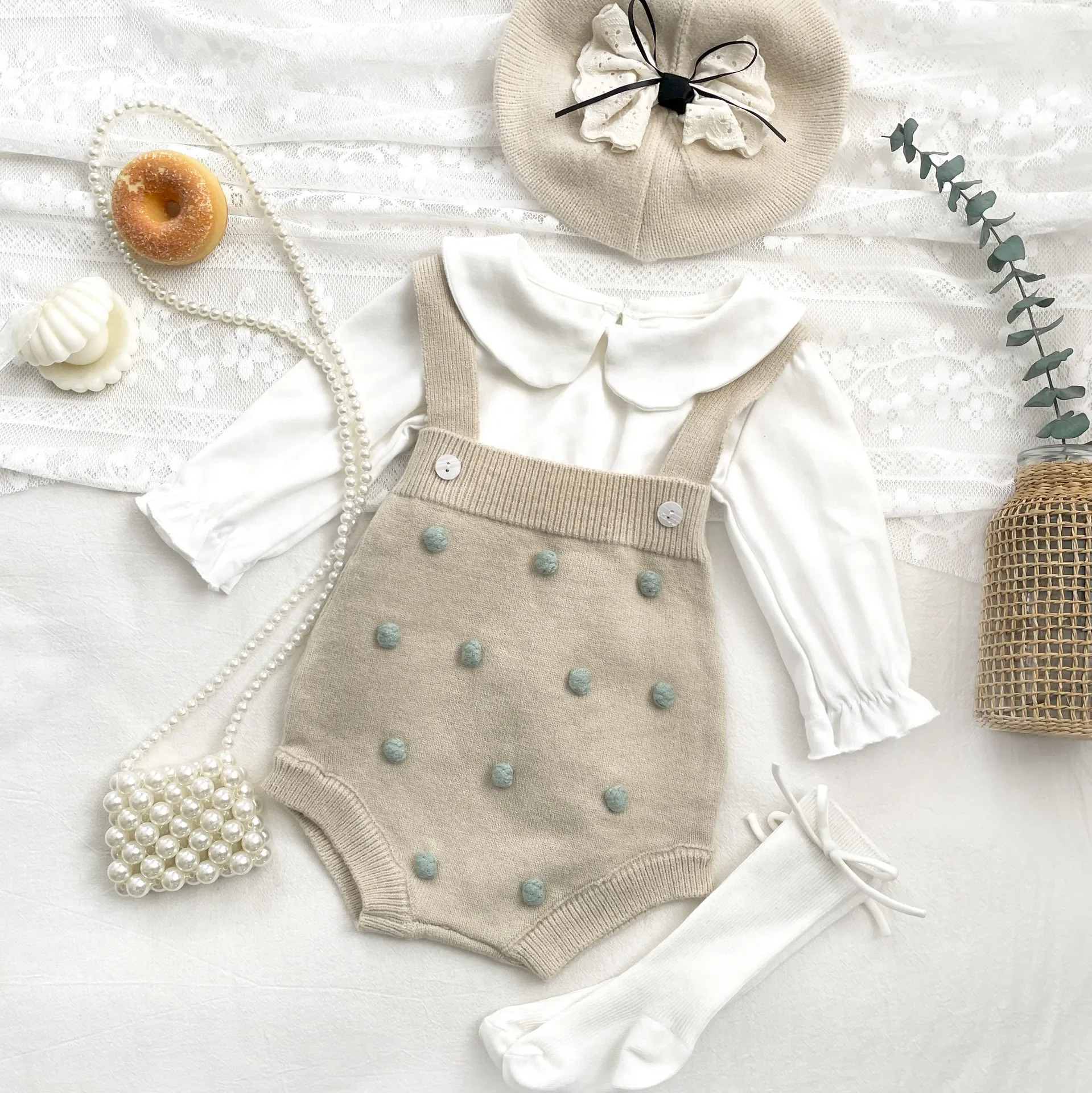 Baby Clothing Fashion Korean Style All Match Knitted Cardigan 2024 Autumn and Winter New Girl Baby Sweet Cute Suspenders Romper