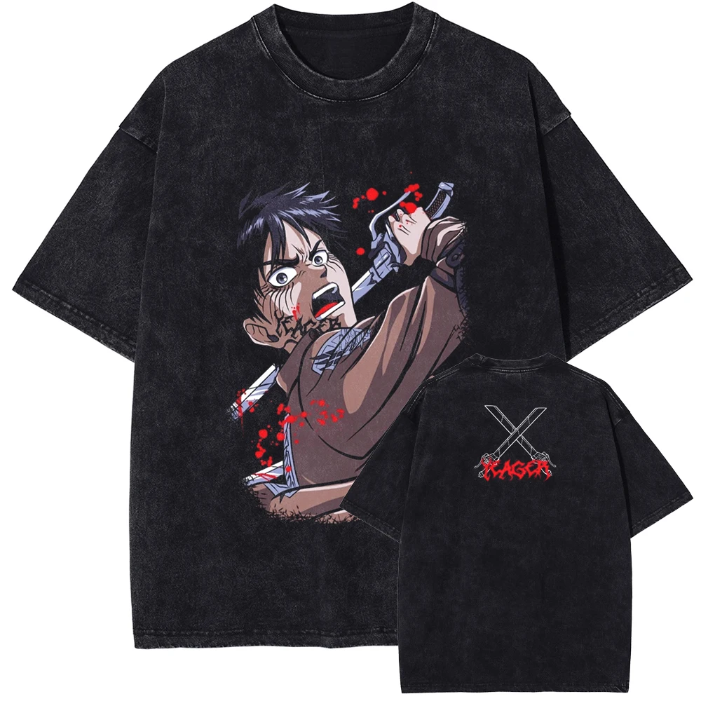 Hot Anime Attack On Titan Levi Ackerman Printed Tshirt Men Vintage Washed T-shirts Manga Cotton Tee Harajuku Male Casual T Shirt