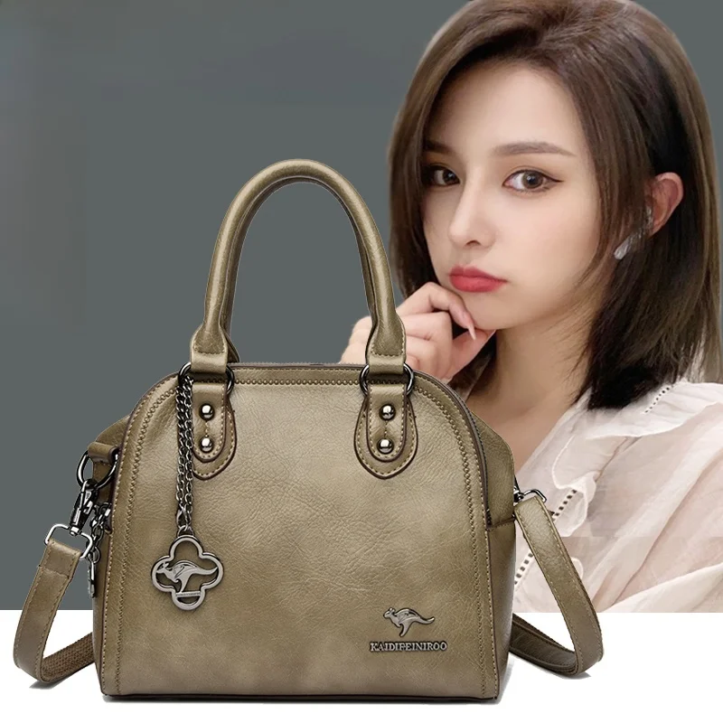 

Top Layer Cowhide Leather Large Capaci Crossbody Handbag Ele Genuine Leather oulder Bag for Middle-Aged Women