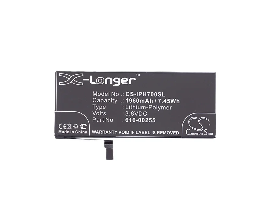  1960mAh/2200mAh Mobile, SmartPhone Battery 616-00255 for Apple A1660, A1778, A1779, A1780, iPhone 7, iPhone 7 4.7