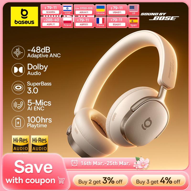  Baseus Inspire XH1 ANC Wireless Headphone Bluetooth 6.1 48dB Adaptive Noise Cancellation Headset Hi-Res LDAC 100Hr Sound by Bose 