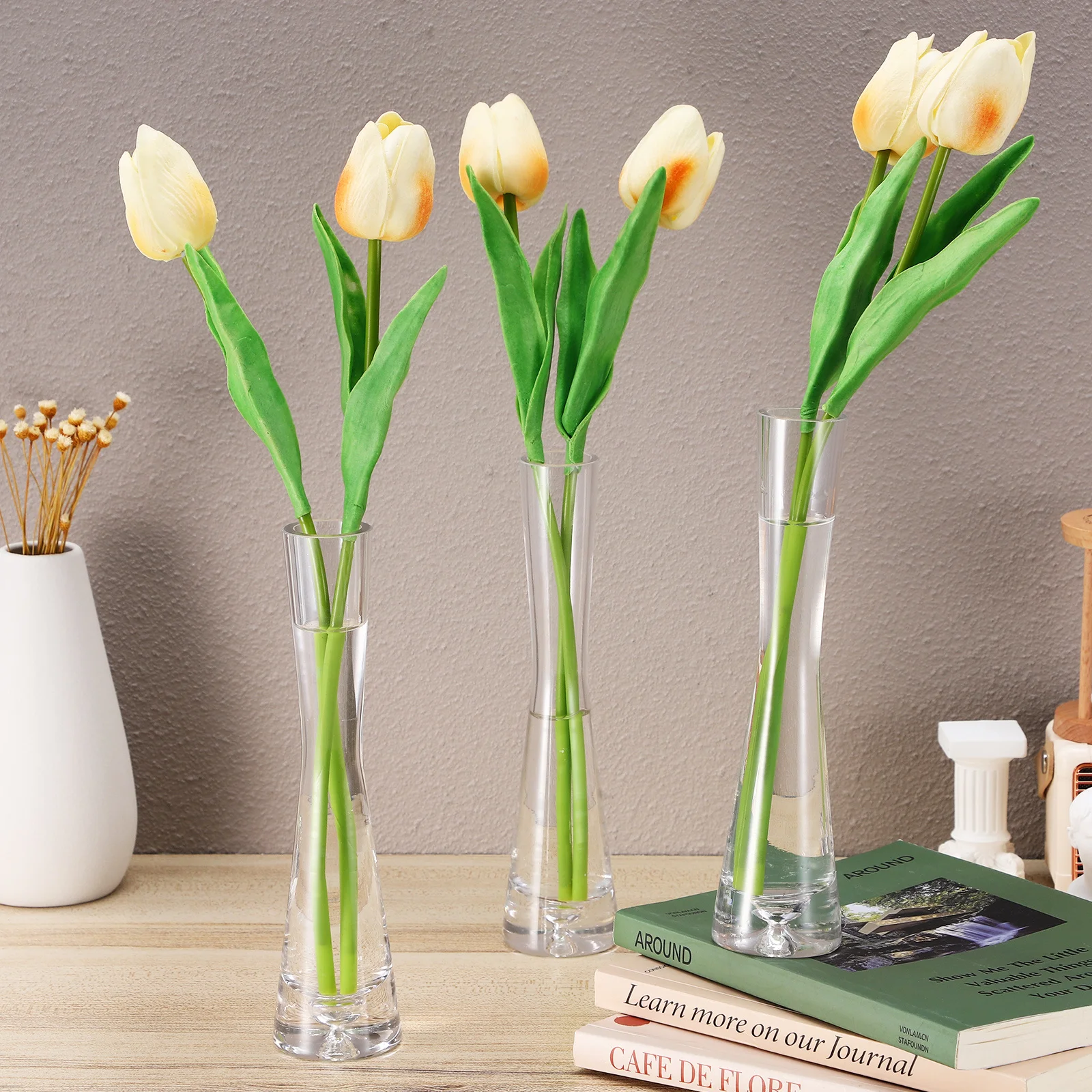 

3Pcs Small Glass Vases Minimalist Style Single Stem Vase Wide Mouth Design for Desk and Shelf Decor Single Flower Vase