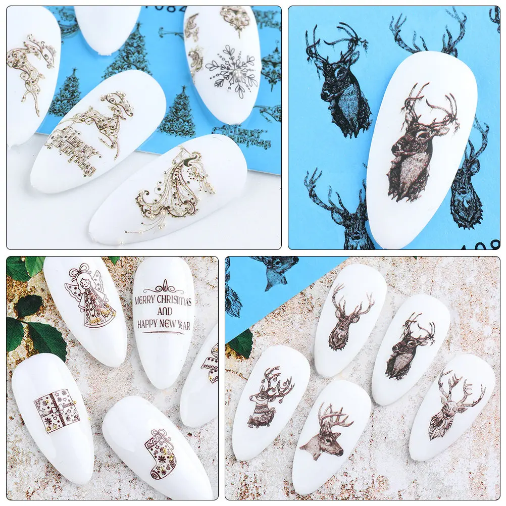 32 Pcs Nail Stickers for Art Xmas Snowflakes Tree Decals Self Adhesive Christmas Deer