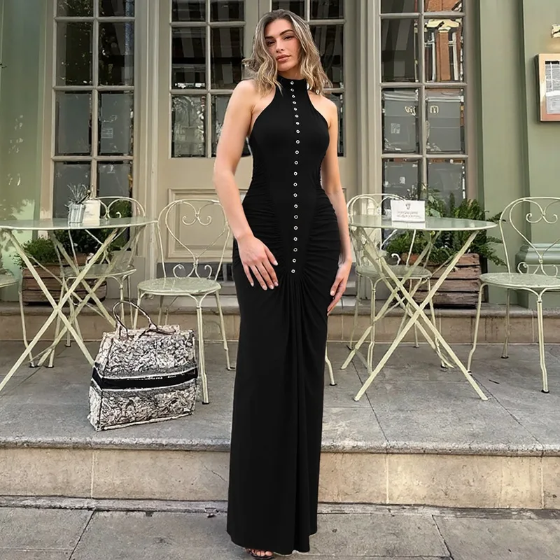 ドレス レディース ゼブラ柄 サテン装飾ボタン付き プリーツ マキシ丈 レセプション ビジネス プロフェッショナル フォーマル オフィス エレガント モダン 通勤