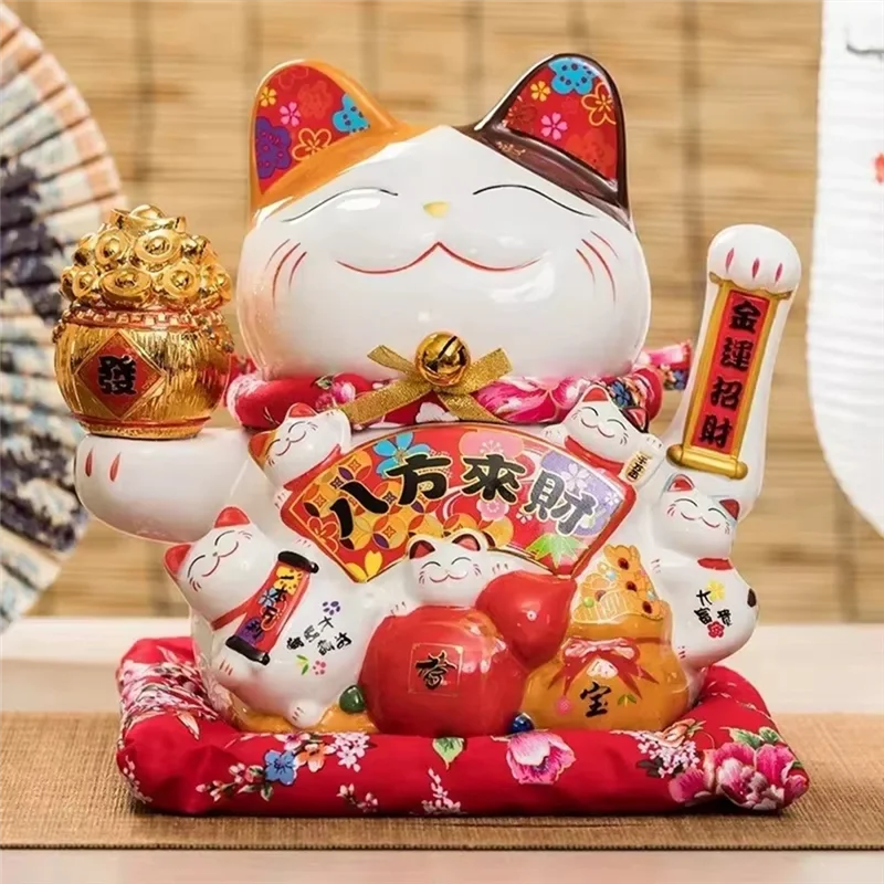 Feng Shui Decoration 8 Inch Electric Wave Hand Treasure Fortune Cat Shop Gift Home Decorative Craft Good Luck Festival