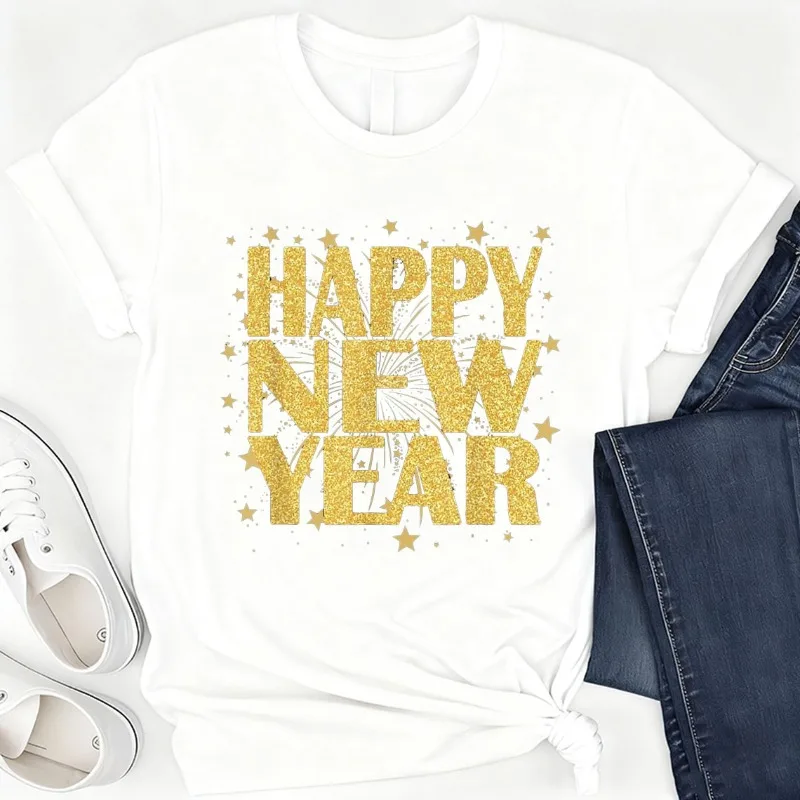 NEW Happy New Year 2026 New Years Eve Party Countdown T-Shirt High Quality Outdoors Fashion Crew Neck Short Sleeve Cotton Tops