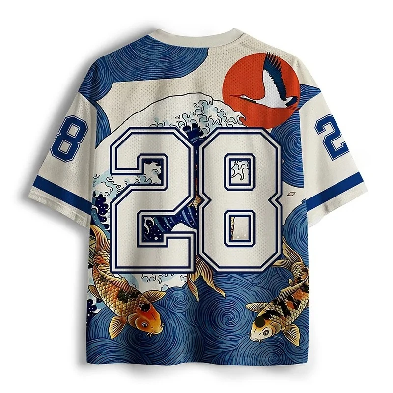 2026 New Summer Japanese Style Limited Edition Koi Fun Quick Drying Fitness Fashion Leisure Outdoor Parent Child V-neck T-shirt