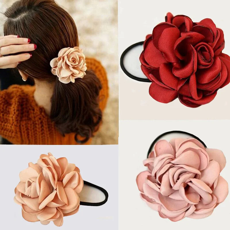 New Girls Hair Accessories Simulation Flower Cloth Elastic Hair Bands Rose Hair Ties Woman Accesories Wholesale