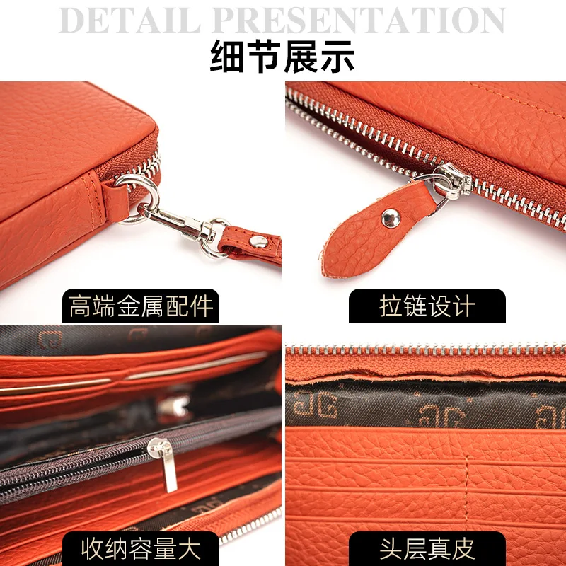Western Cowhide Leather Large Capacity Long Women Wallet Multi-function Phone Bag Coin Purse for Ladies