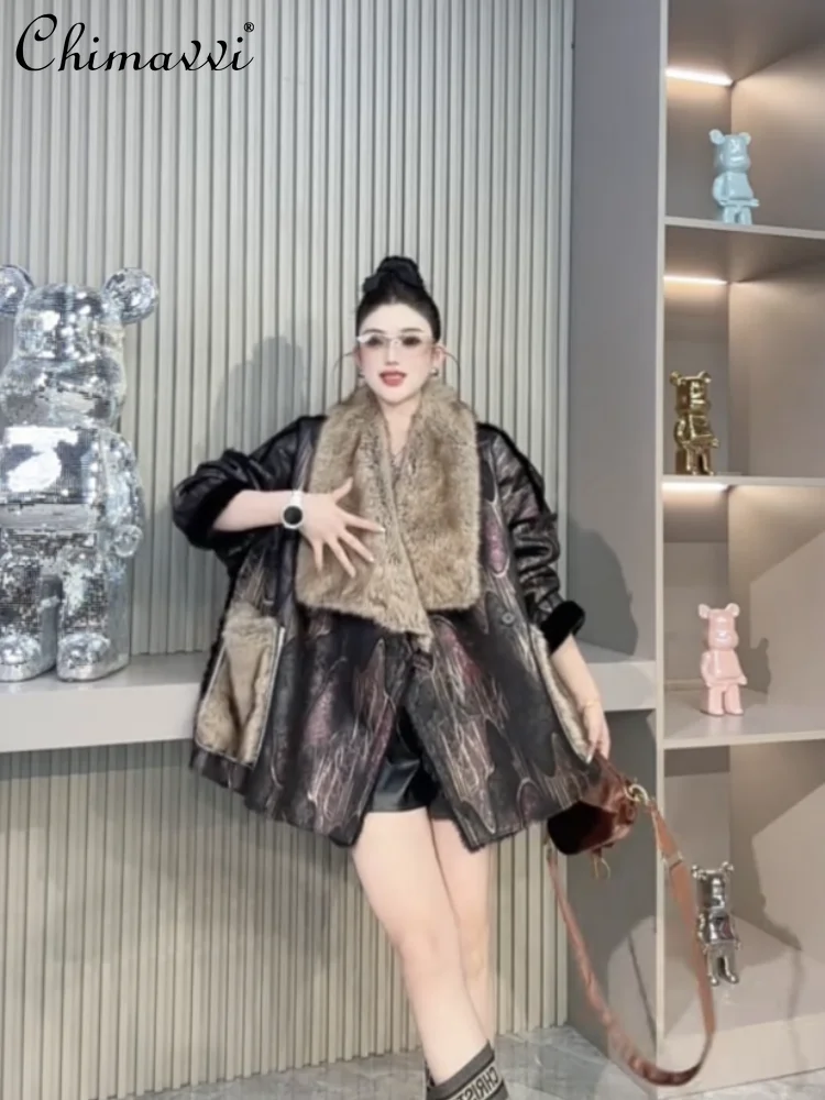 2025 겨울 신상 유럽산 밍크 퍼 양털 코트 여성용 고급 패션 중간 길이 턴다운 칼라 스웨이드 퍼 재킷